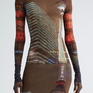 Jean Paul Gaultier Brown and Red Cityscape Blouse